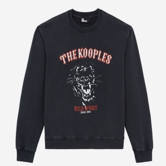 The Kooples Screen Printed Black Crewneck Leopard Sweatshirt - Picture 1 of 10